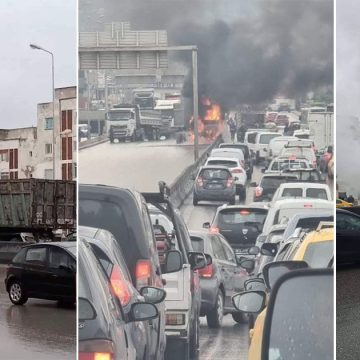 فيديو اليوم من ولاية أريانة: احتراق جزء من شاحنة في طريق تونس بنزرت على مستوى حي النزهة (فيديو)