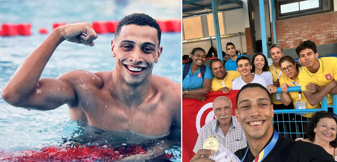البطل التونسي يوسف النفاتي لحظة تتويجه بالذهبية في السباحة (فيديو)