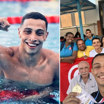 البطل التونسي يوسف النفاتي لحظة تتويجه بالذهبية في السباحة (فيديو)