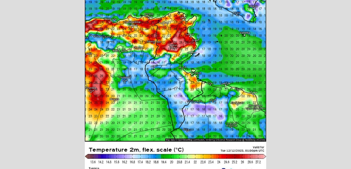 توقعات المرصد التونسي للطقس و المناخ ليوم الثلاثاء 12 ديسمبر
