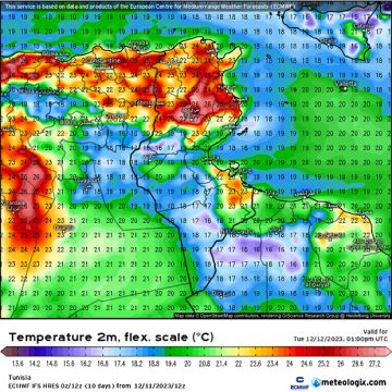 توقعات المرصد التونسي للطقس و المناخ ليوم الثلاثاء 12 ديسمبر