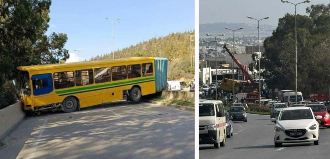 الطريق السيارة تونس بنزرت مقطوعة في الاتجاهين بسبب انزلاق حافلة (فيديو)