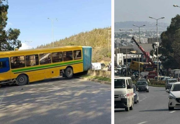 الطريق السيارة تونس بنزرت مقطوعة في الاتجاهين بسبب انزلاق حافلة (فيديو)