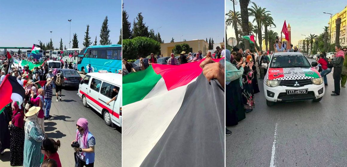 بن قردان: الآلاف من النشطاء يستقبلون قافلة الصمود لكسر حصار غزة (فيديو)
