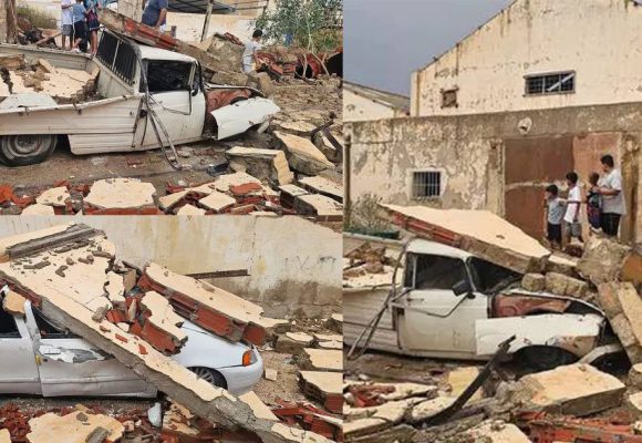 سيدي بوزيد: عاصفة تسفر عن سقوط حائط معمل سابق للطماطم و تهشيم سيارات