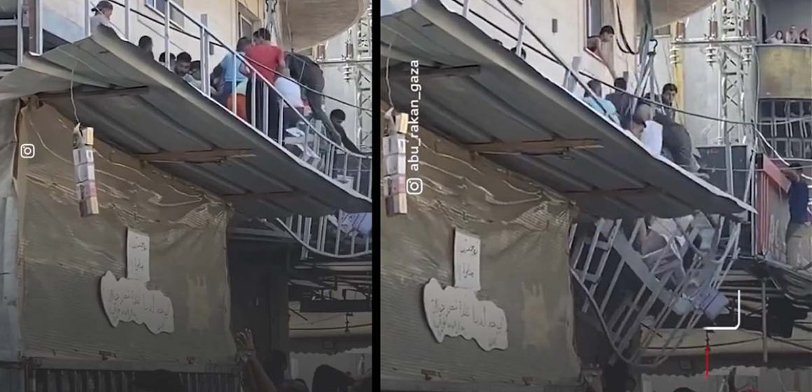 حي الرمال بغزة، انهيار سقف مطعم بعد سقوط مساعدات جوية عليه