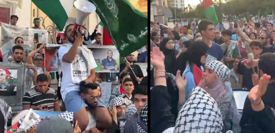 تونسيون من أمام المسرح البلدي بالعاصمة ينددون بجرائم الاحتلال في غزة (فيديو)