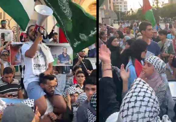 تونسيون من أمام المسرح البلدي بالعاصمة ينددون بجرائم الاحتلال في غزة (فيديو)