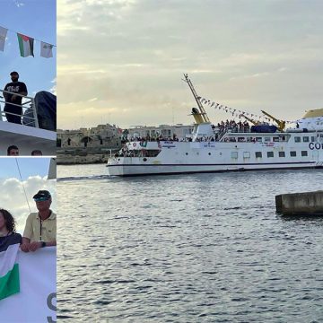 سفينة “الضمير” تغادر ميناء اوترانتو الإيطالي نحو غزة (فيديو و صور)