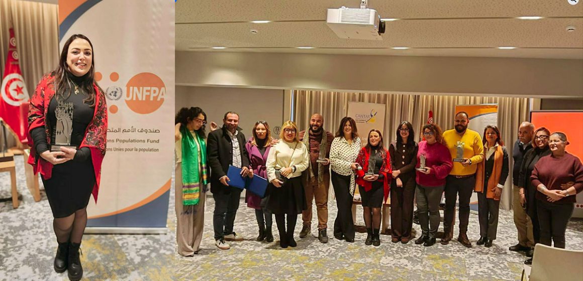 نجوى الهمامي تهاني شبكة مسابقة الإنتاج الصحفي: الزميلة نجوى الهمامي على البوديوم