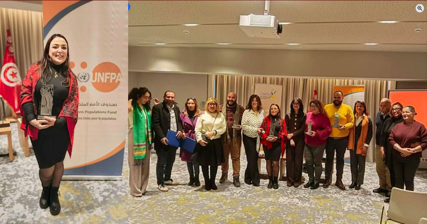 نجوى الهمامي تهاني شبكة مسابقة الإنتاج الصحفي: الزميلة نجوى الهمامي على البوديوم