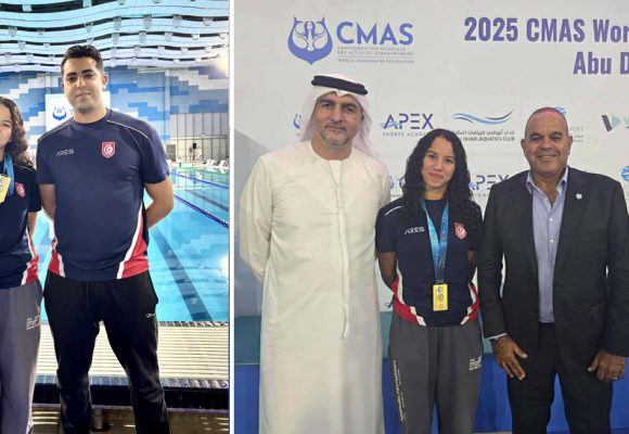 أبو ظبي : سارة بن أحمد تفوز بكأس العالم للسباحة بالزعانف