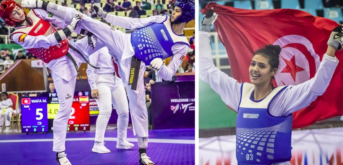 وفاء مسغوني البطلة وفاء مسغوني تفوز بالذهبية و تتربع على عرش التايكوندو