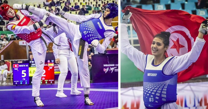 وفاء مسغوني البطلة وفاء مسغوني تفوز بالذهبية و تتربع على عرش التايكوندو