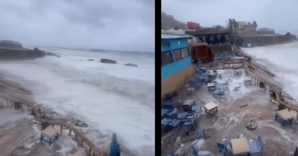 نابل/ الأمطار تغمر مقهى سيدي البحري بقليبية (فيديو)