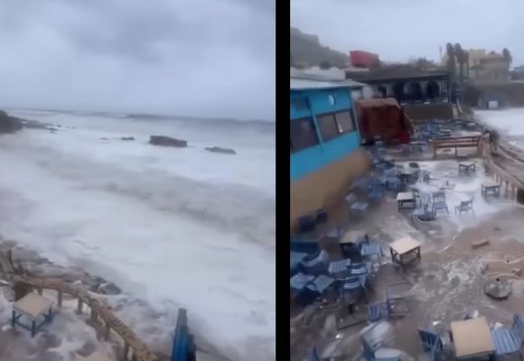 نابل/ الأمطار تغمر مقهى سيدي البحري بقليبية (فيديو)