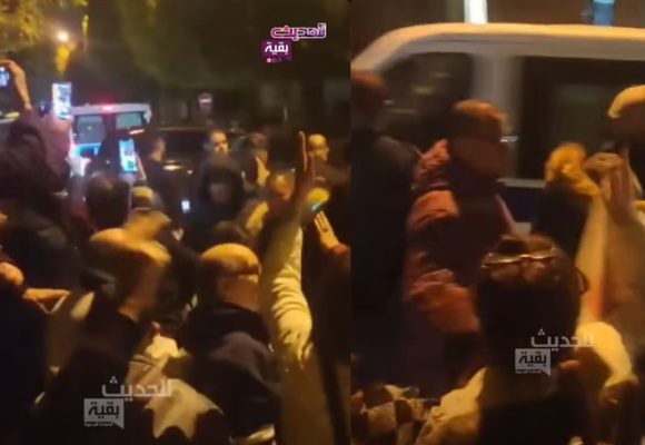 لحظة مغادرة عبير موسي قصر العدالة بعد قضاء يوم في المحكمة في قضية مكتب الضبط