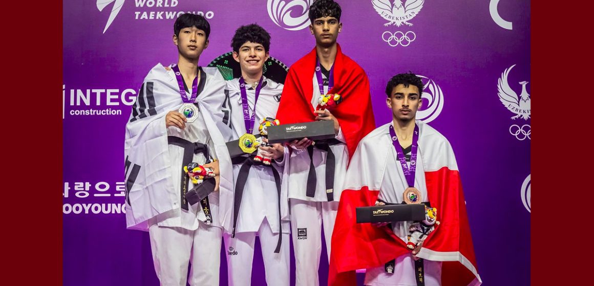 أوزبكستان: بطولة العالم للتايكواندو أواسط، آدم الحسناوي على منصة التتويج