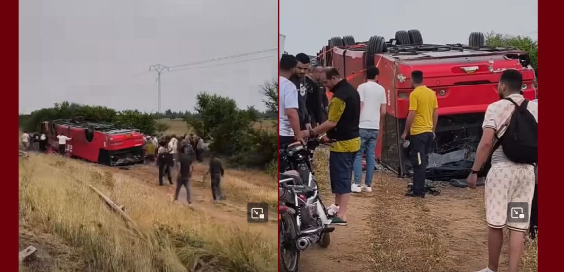 سيدي خليفة-النفيضة: وفاة شخصين و تسجيل عدة اصابات في انزلاق حافلة ليبية (فيديو)