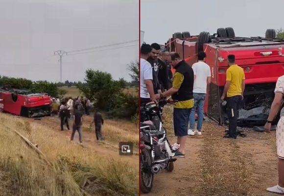 سيدي خليفة-النفيضة: وفاة شخصين و تسجيل عدة اصابات في انزلاق حافلة ليبية (فيديو)