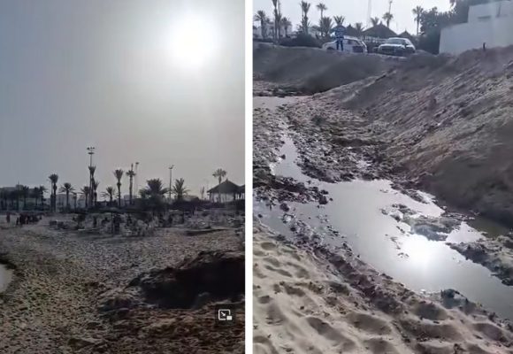  الحمامات: الحماية المدنية تمنع المصطافين من السباحة بسبب تسرب مياه l’Onas في البحر (فيديو)