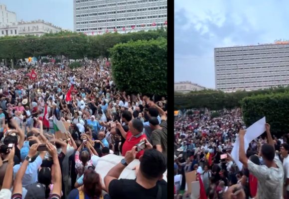 تزامنا مع عيد الجمهورية، التونسيون يرفعون في مسيرة سلمية شعارات ضد الحكم الفردي للرئيس سعيد