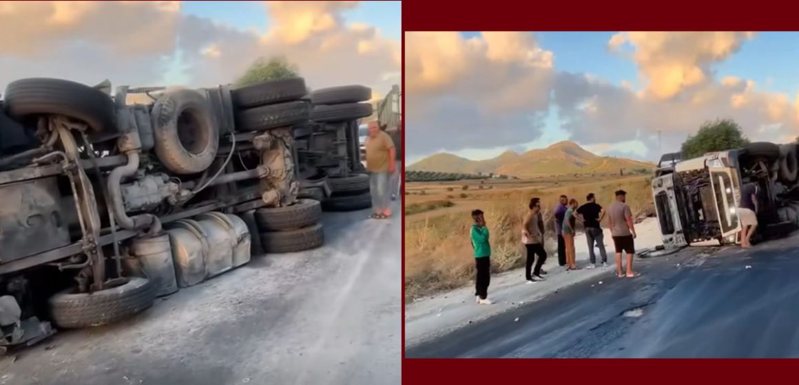 00 زغوان : انقلاب شاحنة ثقيلة بالفحص دون تسجيل خسائر بشرية