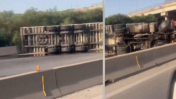 00 مرناق: قبل محطة الاستخلاص بالطريق السيارة 1، تسجيل حالة وفاة في حادث انقلاب شاحنة ثقيلة