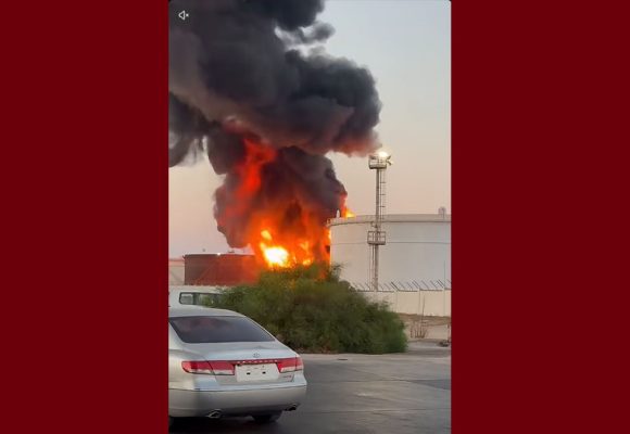ليبيا: شركة البريقة تعلن اندلاع حريق بخزان وقود البنزين بمستودع الزاوية النفطي