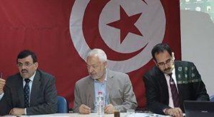 De gauche à droite, Ali Latayedh, Rached Ghannouchi et Ridha Saidi