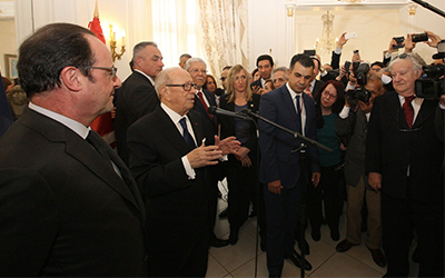 Caid Essebsi et Hollande avec la communaute tunisienne en France