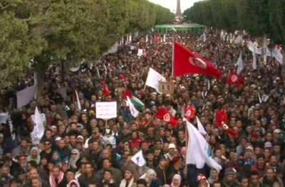 Manifestation d'Ennahdha et de ses alliés, le 16 février, à Tunis.