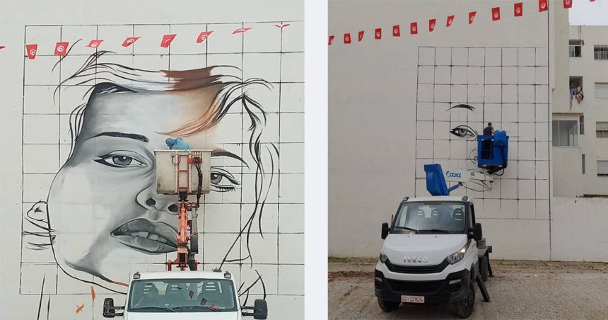 Portrait de Claudia Cardinale en fresque murale à La Goulette
