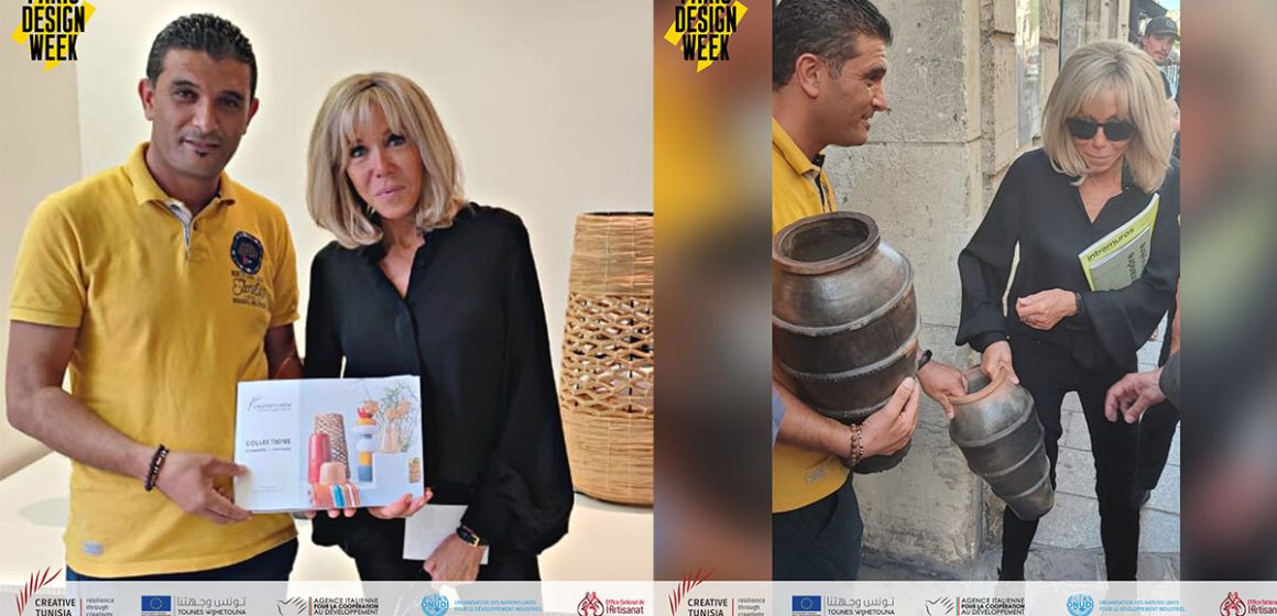 Brigitte Macron visite le stand de Creative Tunisia à l’événement Paris Design Week