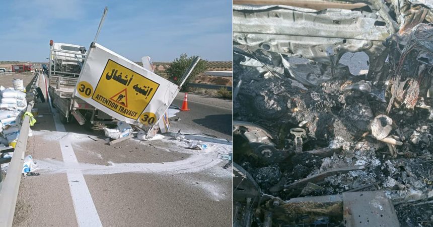 Sfax : Un homme décède dans son véhicule qui a pris feu après un accident sur l’autoroute