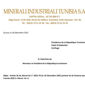 Document : Lettre de Minerali Industriali Tunisia au président Saïed