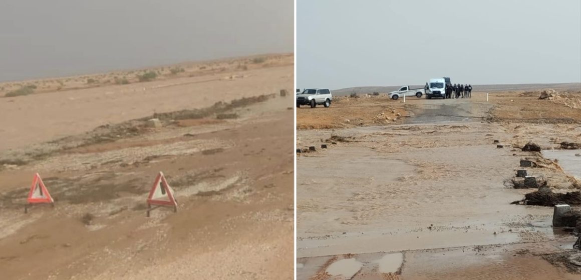 Fortes pluies à Kébili : Évacuation de 13 passagers d’un bus touristique bloqué entre deux Oueds à Douz