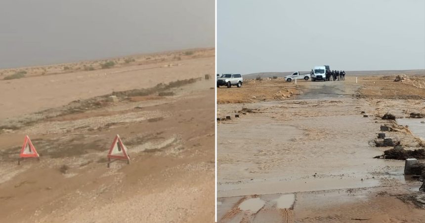 Fortes pluies à Kébili : Évacuation de 13 passagers d’un bus touristique bloqué entre deux Oueds à Douz