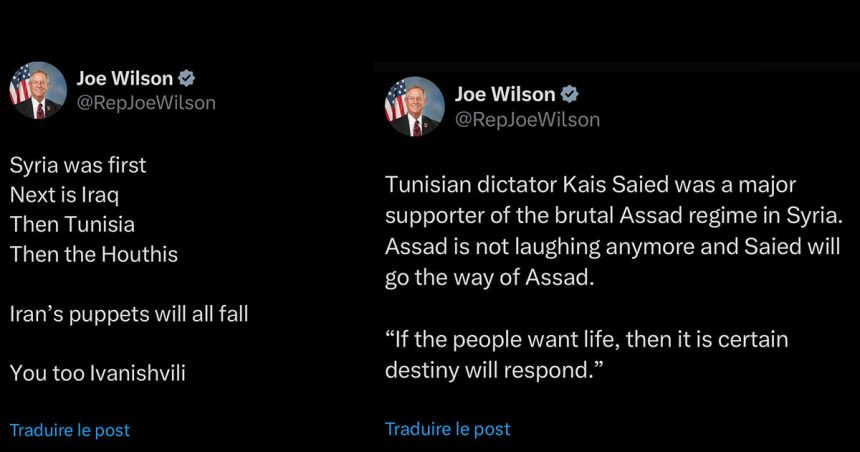 Joe Wilson s’attaque à la Tunisie et à son président démocratiquement élu