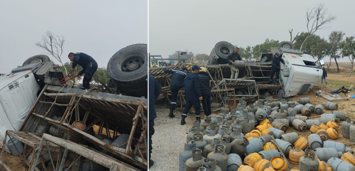 Gabès : Collision entre une voiture et un camion transportant des bouteilles de gaz