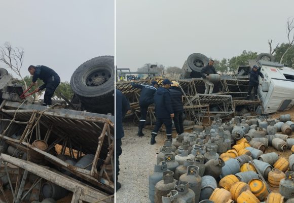 Gabès : Collision entre une voiture et un camion transportant des bouteilles de gaz