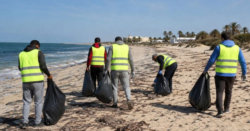 Condamnes-Nettoyage-des-plages-Djerba Des condamnés nettoient une plage à Djerba